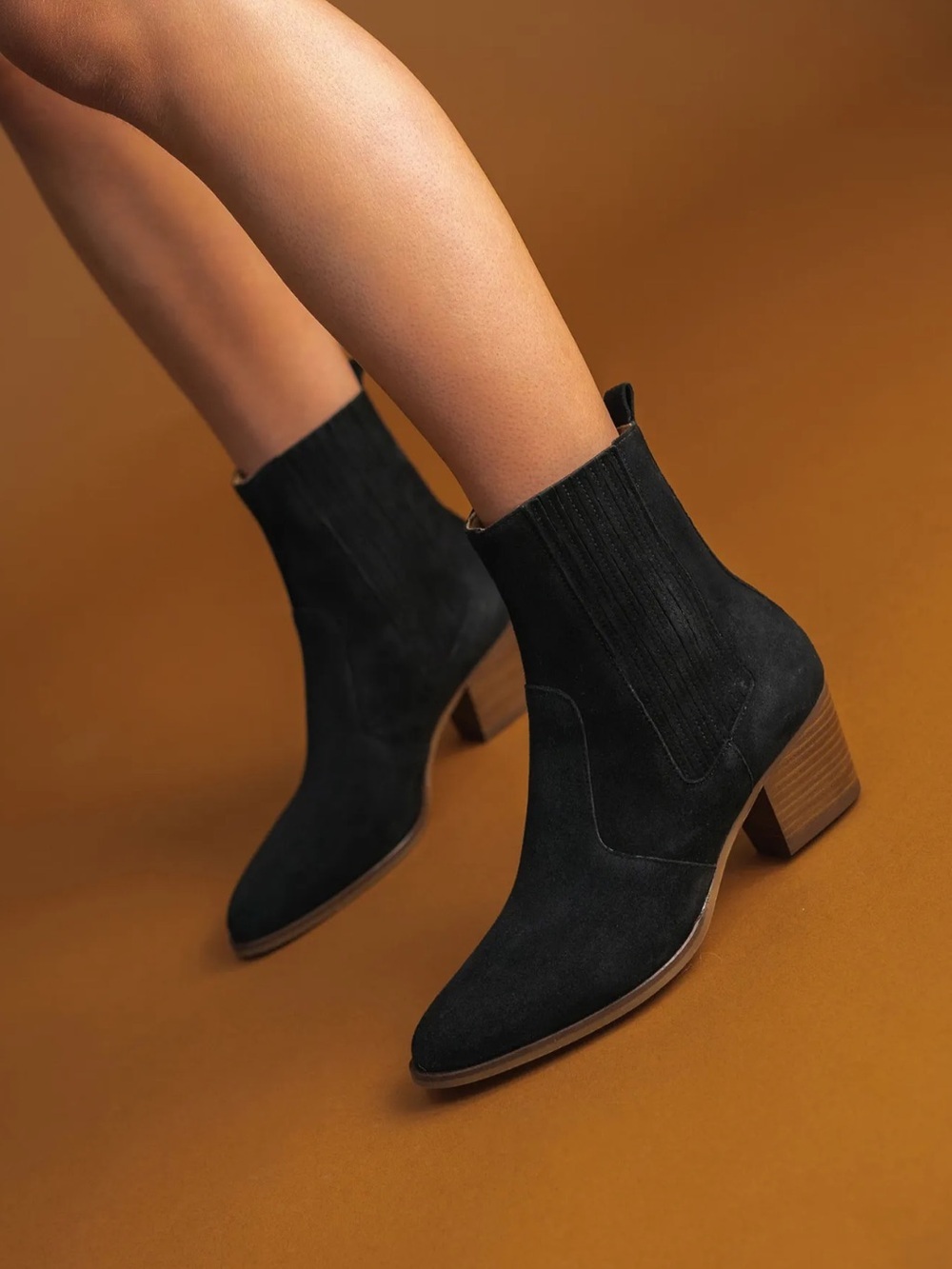 M Gemi Women's Black Suede Ankle Booties with Block Heel